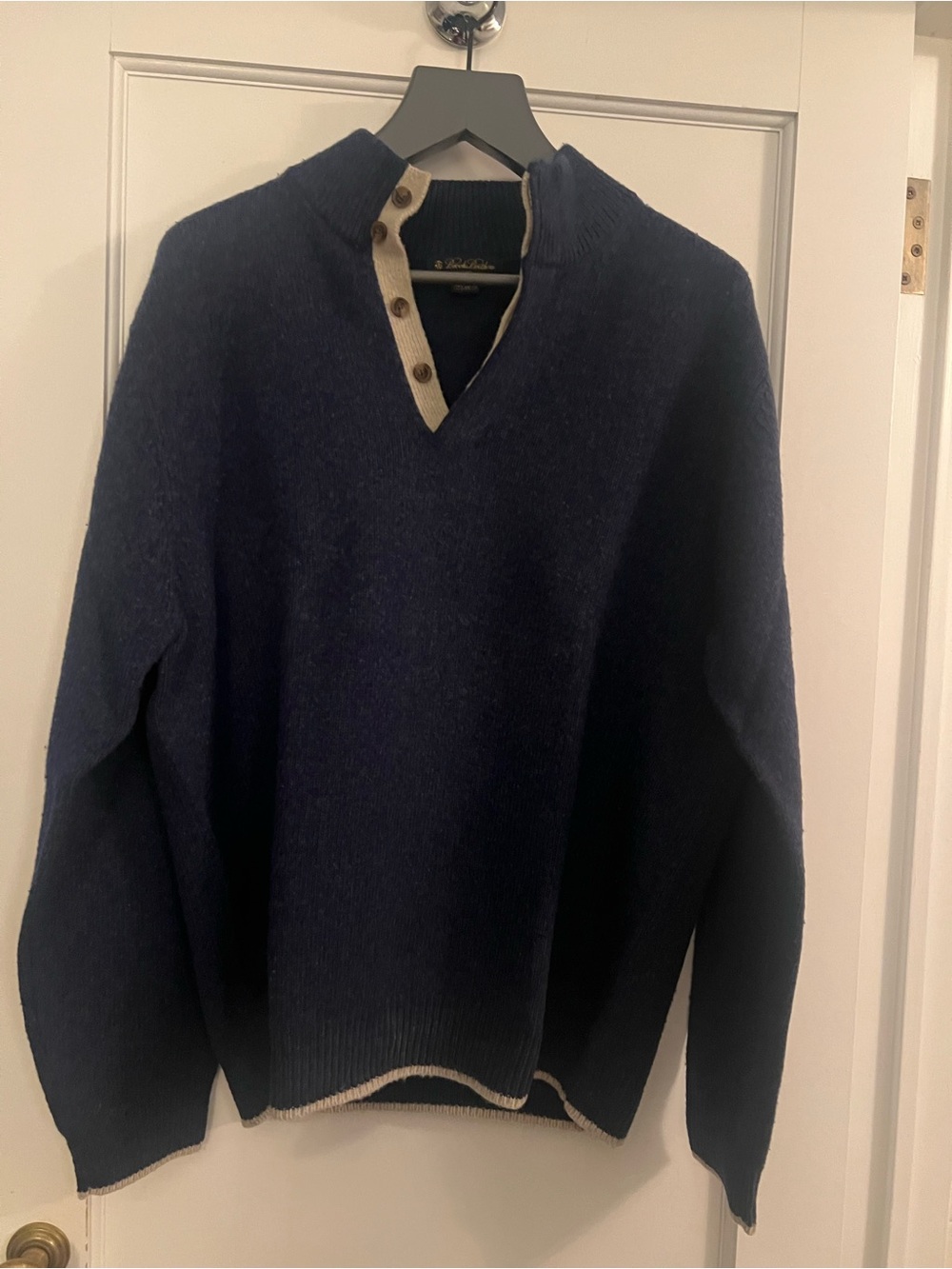 Brooks Brothers Navy V-Neck Sweater with Contrast Trim